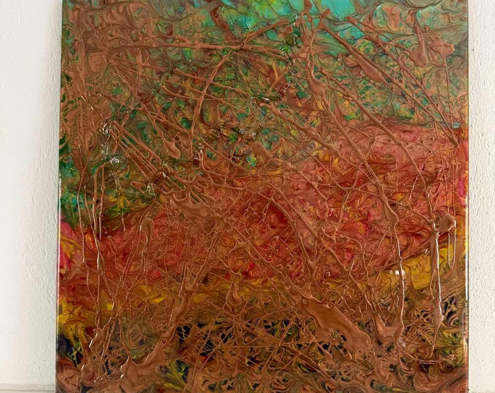 Bronze Abstract Resin Painting: Textured Wall Art (55x55 cm)