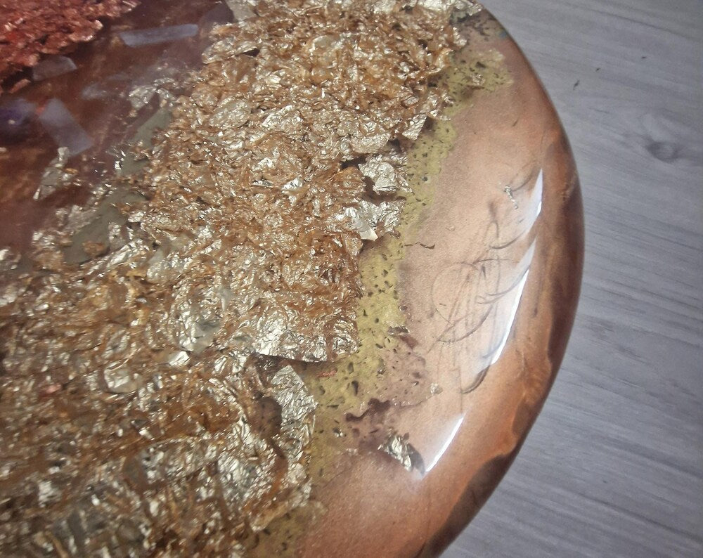Handmade Resin Decorative Plate: Gold & Copper Foil Art Tray (35cm)